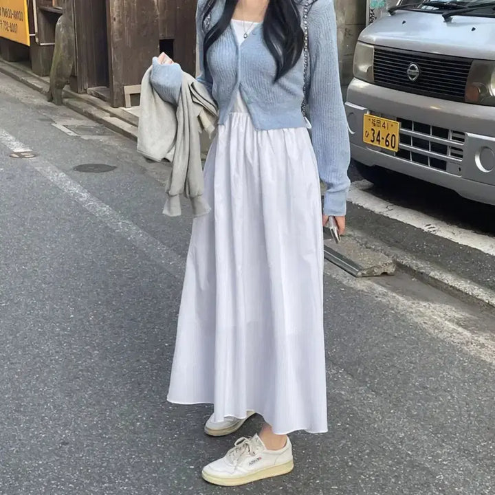 [BUNJANG] Bring It Layered Summer Long Dress Set / 가격내림) 에이블리 브링잇 가디건 레이어드 여름 롱원피스