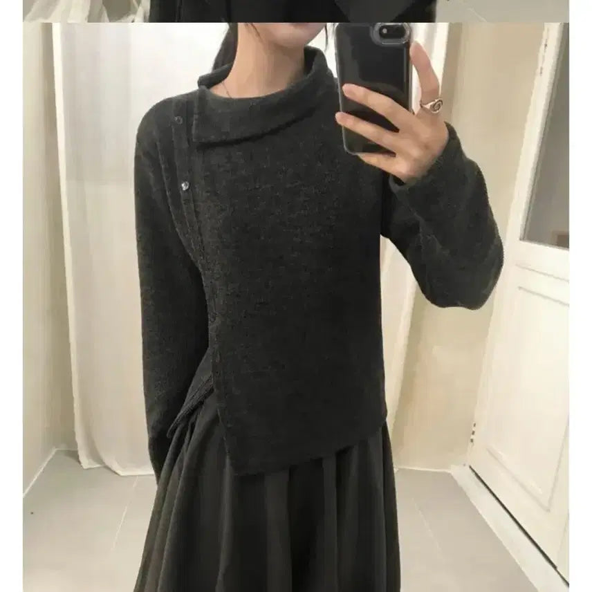 [BUNJANG] Some More Tokyo Black Asymmetric Knit Charcoal / 에이블리 썸모어 블랙 도쿄 폴라 언발란스 니트 차콜