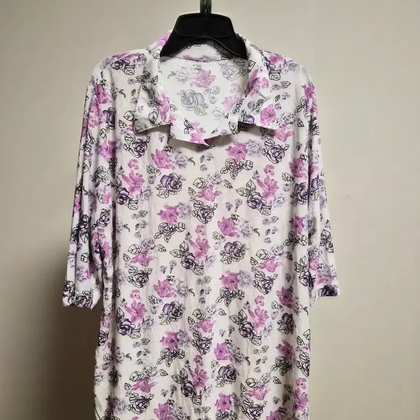 [BUNJANG] Floral Print 7/10 Sleeve T-Shirt / (새상품)플라워 여성 7부 티셔츠 55~88사이즈