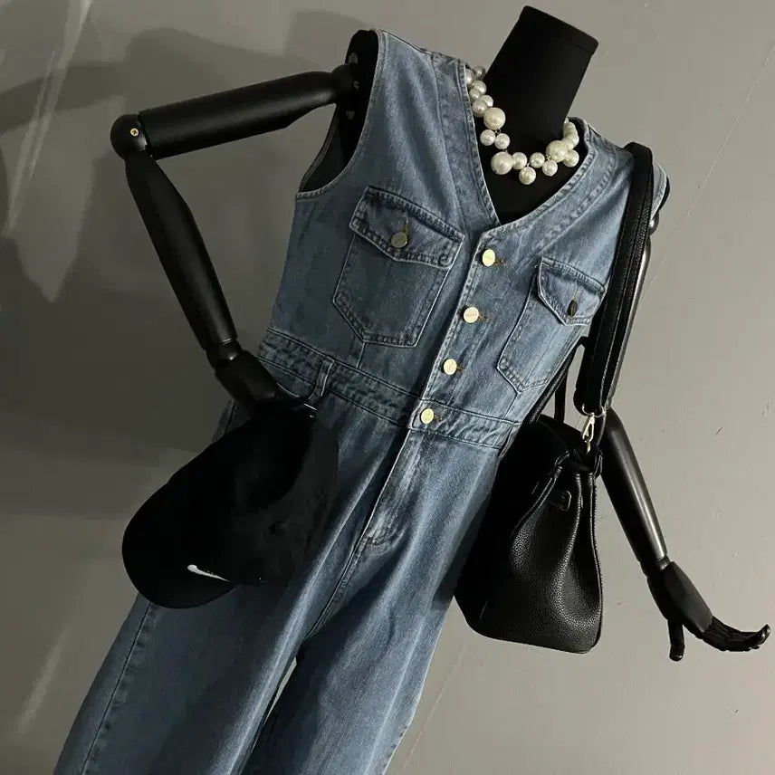 [BUNJANG] Denim Wide Jumpsuit / 데님점프수트/청점프수트/데님와이드점프수트