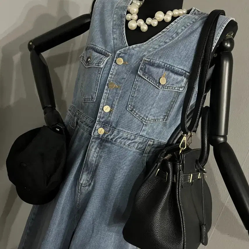 [BUNJANG] Denim Wide Jumpsuit / 데님점프수트/청점프수트/데님와이드점프수트