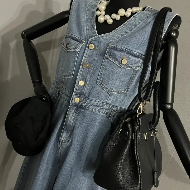 [BUNJANG] Denim Wide Jumpsuit / 데님점프수트/청점프수트/데님와이드점프수트