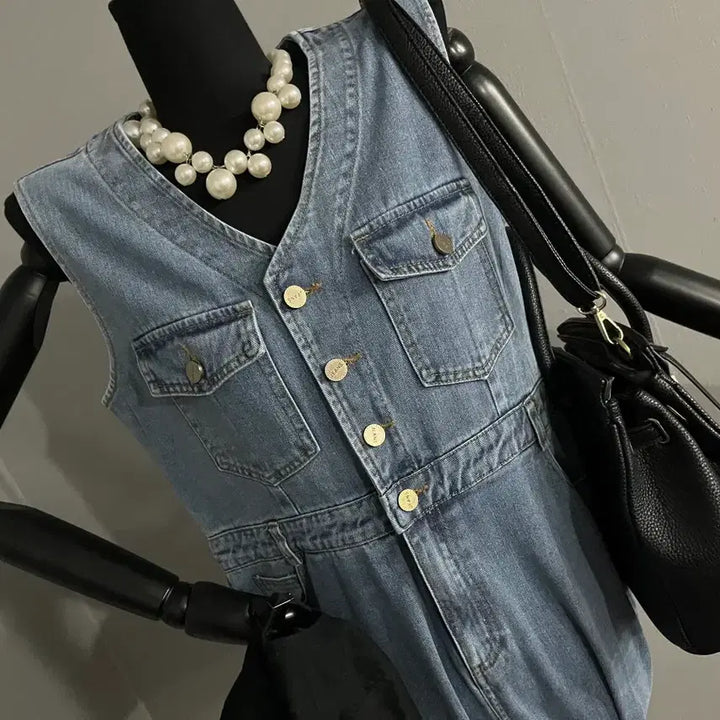 [BUNJANG] Denim Wide Jumpsuit / 데님점프수트/청점프수트/데님와이드점프수트