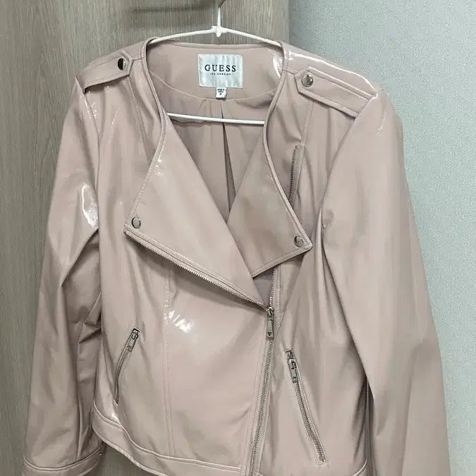 [BUNJANG] Guess Pink Beige Leather Rider Jacket / 게스 핑크베이지 레더 라이더 자켓
