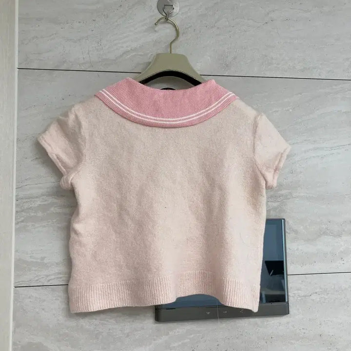 [BUNJANG] ST. JOHN Pink Collar Crop Knit Top / ST.JOHN 핑크 카라 니트 반팔티 백화점 큐롯 크롭니트