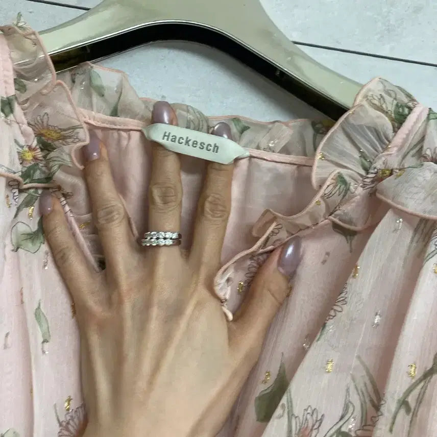 [BUNJANG] Floral Pink Chiffon Layered Blouse / 꽃무늬 핑크 블라우스 쉬폰 레이어드 하케쉬 블라우스