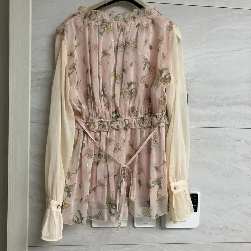 [BUNJANG] Floral Pink Chiffon Layered Blouse / 꽃무늬 핑크 블라우스 쉬폰 레이어드 하케쉬 블라우스