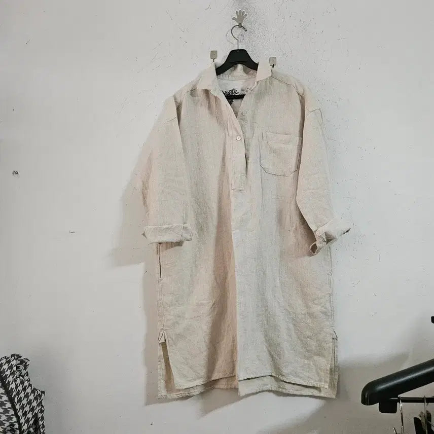 [BUNJANG] Ivory Linen Long Shirt / 아이보리 린넨 롱셔츠