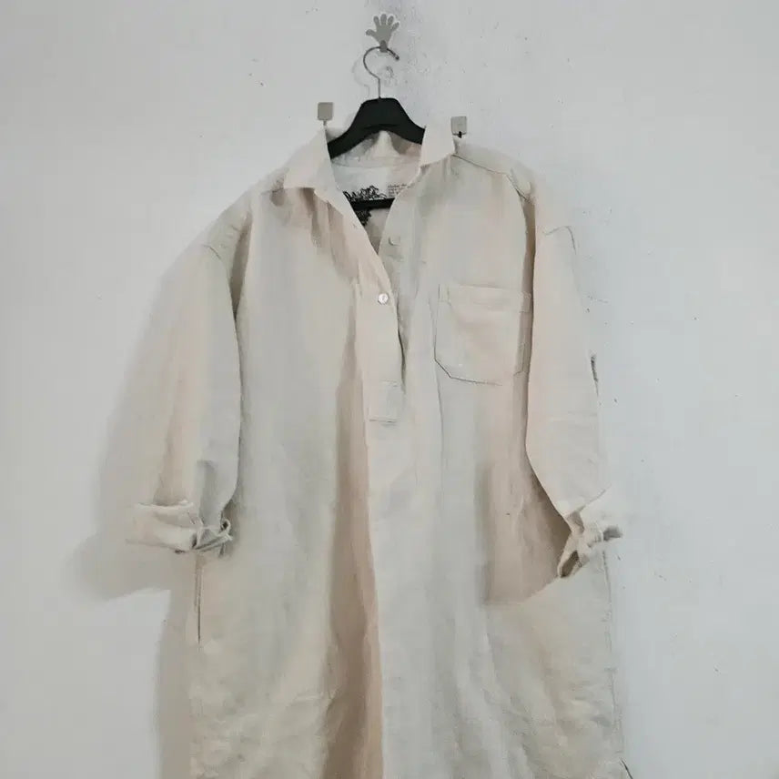 [BUNJANG] Ivory Linen Long Shirt / 아이보리 린넨 롱셔츠