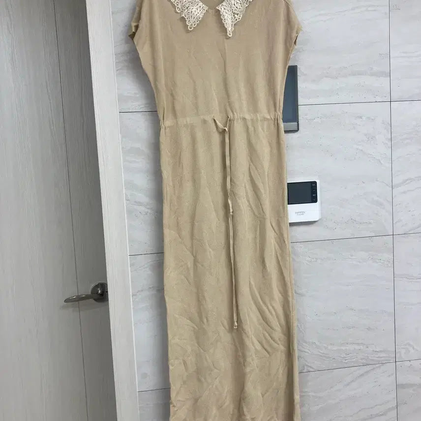 [BUNJANG] Long Beige Lace Collar Dress / 레이스 카라 롱 원피스 베이지