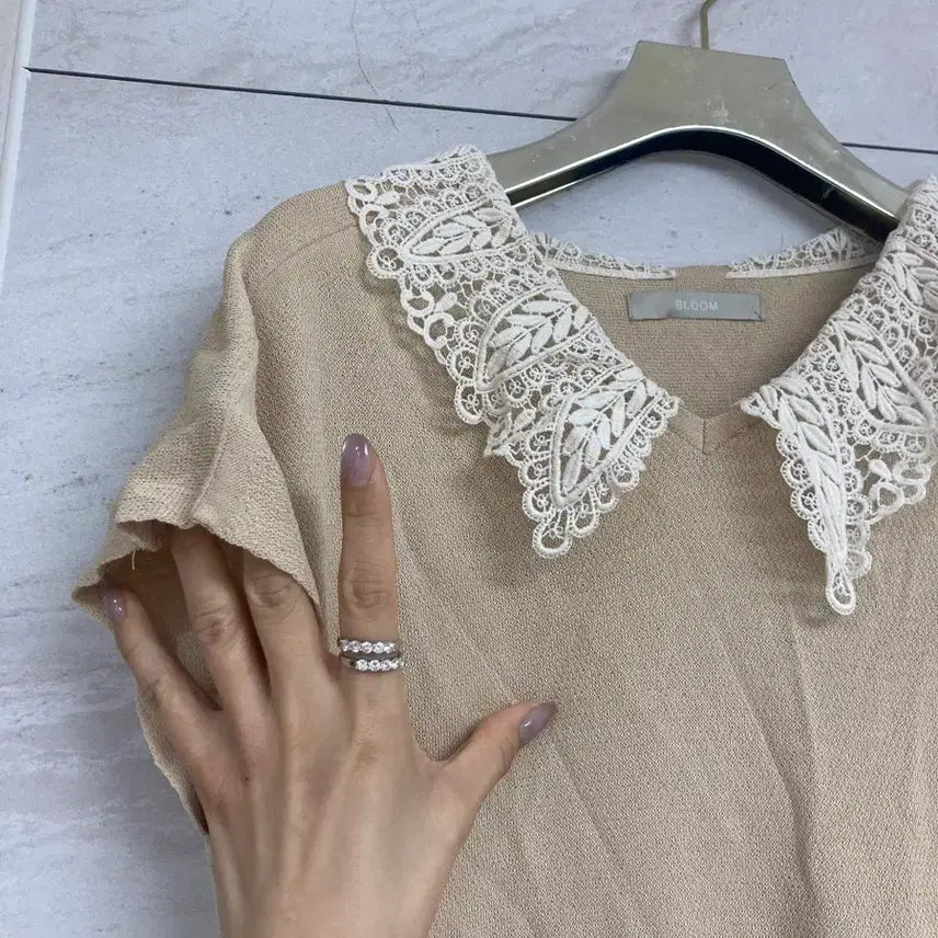 [BUNJANG] Long Beige Lace Collar Dress / 레이스 카라 롱 원피스 베이지