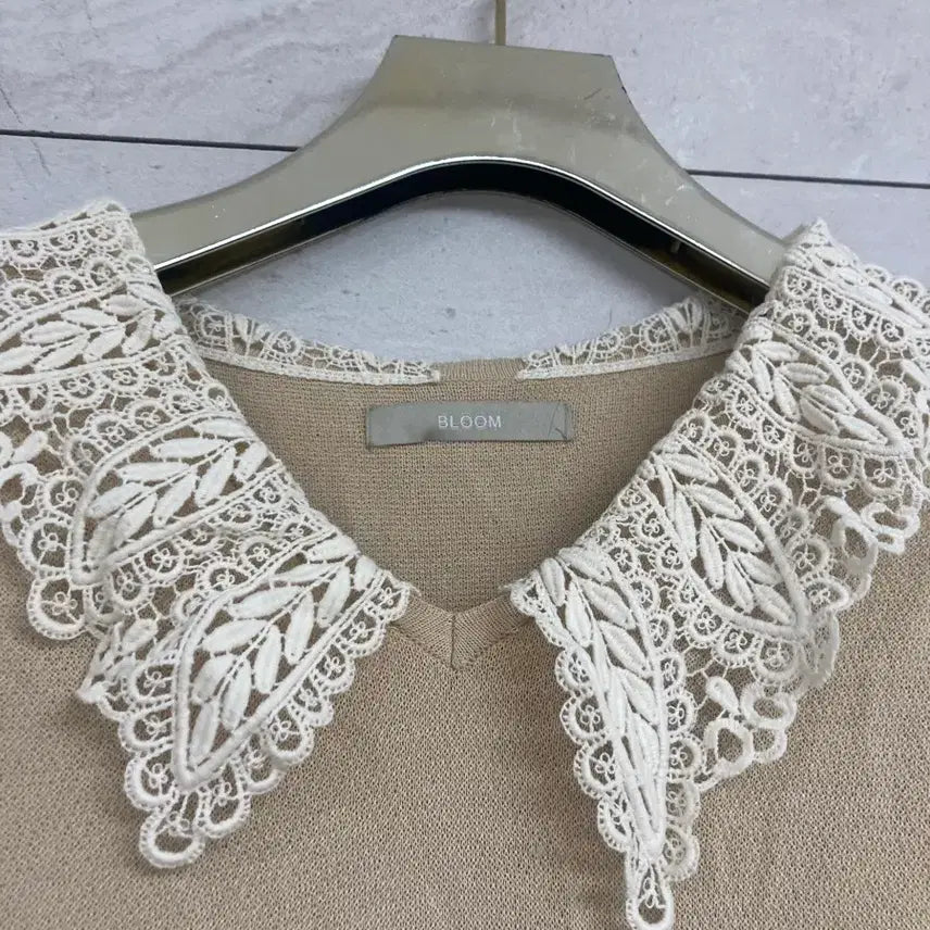 [BUNJANG] Long Beige Lace Collar Dress / 레이스 카라 롱 원피스 베이지