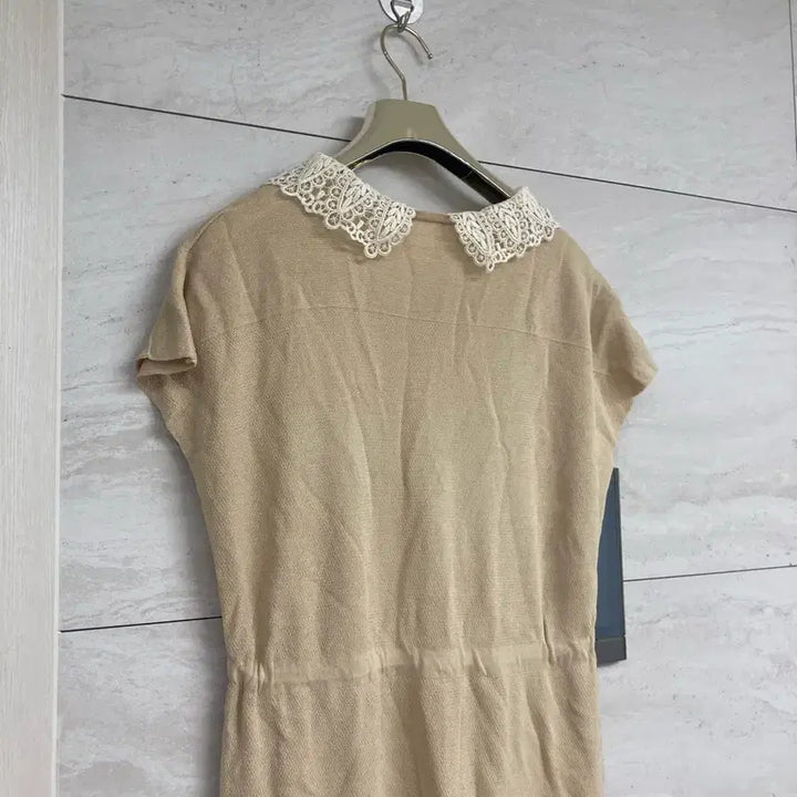 [BUNJANG] Long Beige Lace Collar Dress / 레이스 카라 롱 원피스 베이지