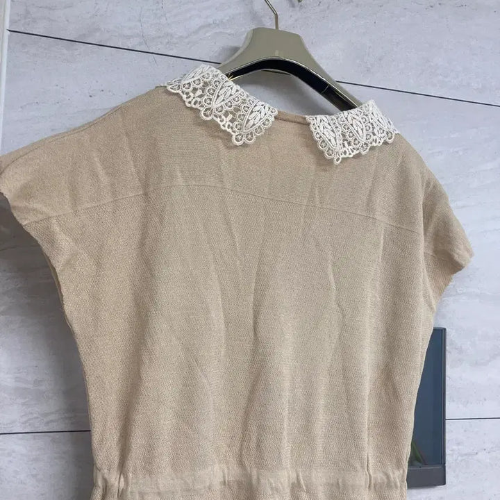 [BUNJANG] Long Beige Lace Collar Dress / 레이스 카라 롱 원피스 베이지