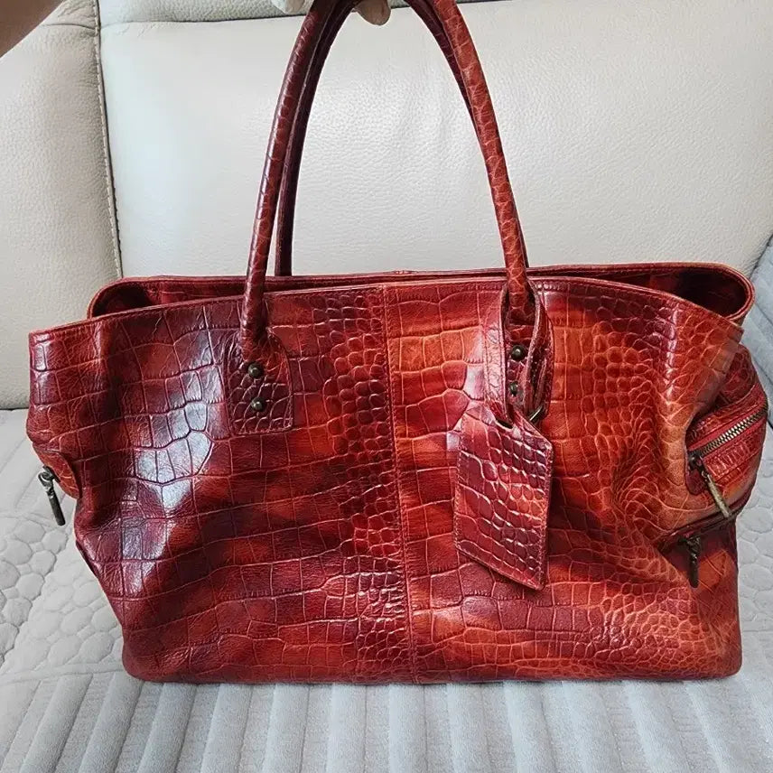 [SOLD OUT] 중고) 레드 천연 악어가죽 토트백 숄더백 크로커다일