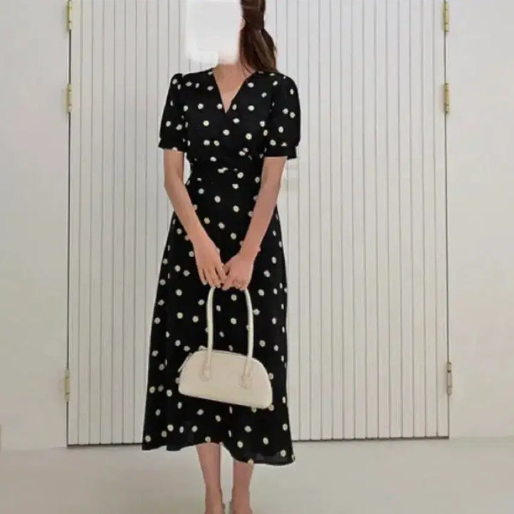 [BUNJANG] Hotping Daisy Flower Print V-Neck Midi Dress / M) 핫핑 여성 플라워 반팔 원피스 데이지원피스
