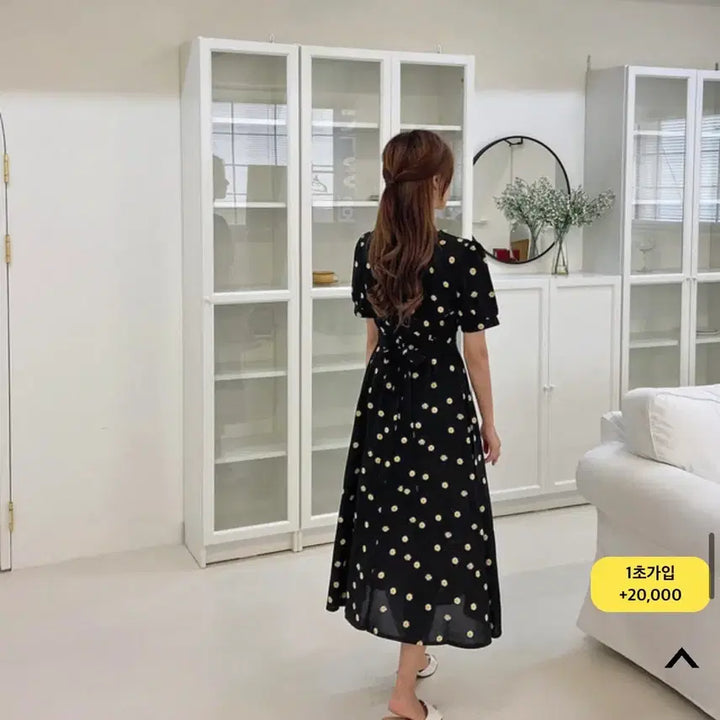 [BUNJANG] Hotping Daisy Flower Print V-Neck Midi Dress / M) 핫핑 여성 플라워 반팔 원피스 데이지원피스