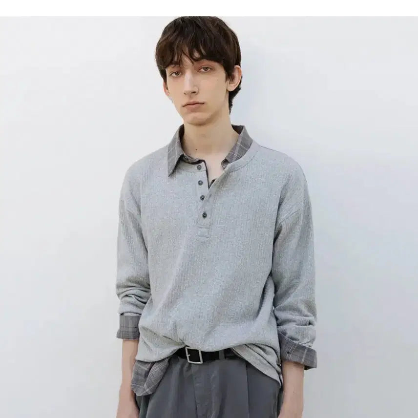 [BUNJANG] In Silence Rib Henley Neck Melange Gray Shirt / 인사일런스 리브 헨리넥 멜란지 그레이 색상 (M)