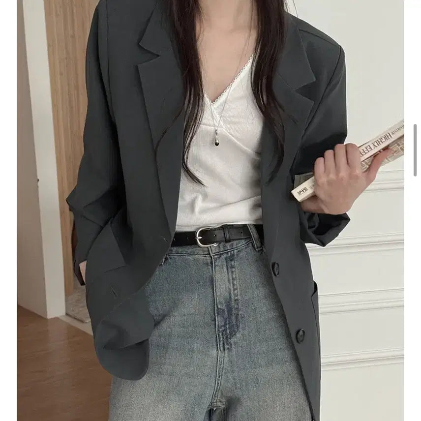 [BUNJANG] Oversized Fit Short Sleeve Jacket/Black / 빅사이즈 오버핏 반팔 자켓/블랙