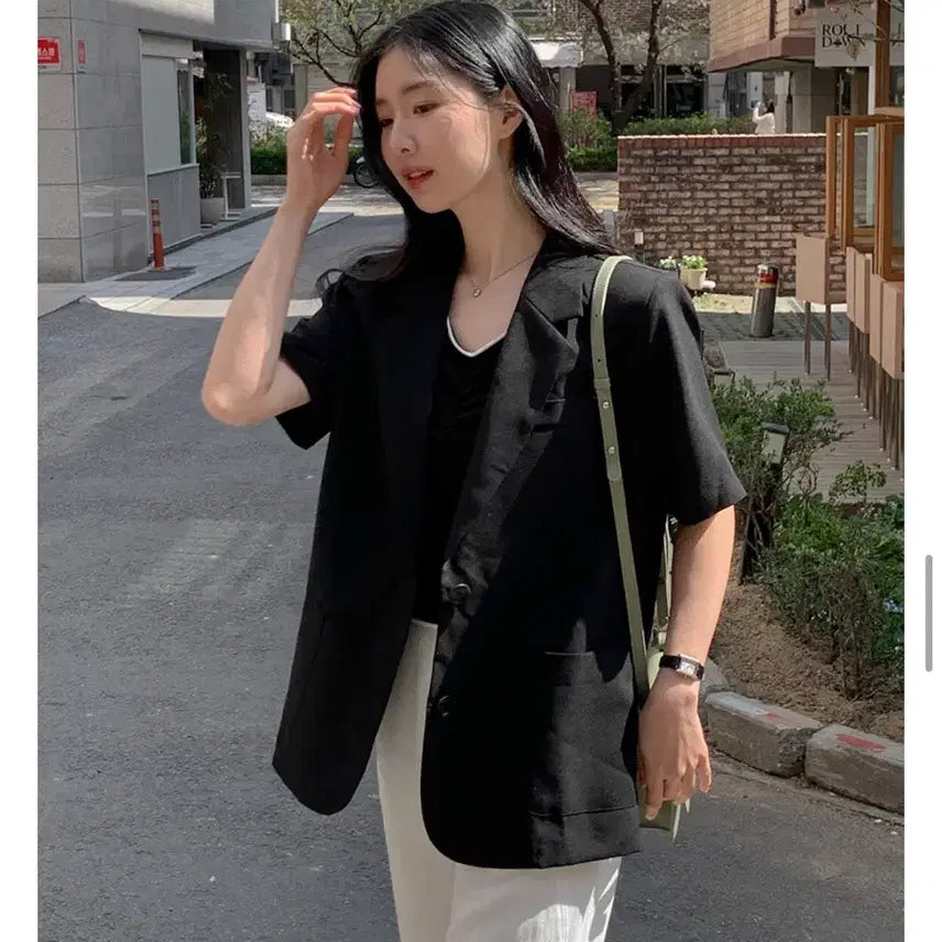 [BUNJANG] Oversized Fit Short Sleeve Jacket/Black / 빅사이즈 오버핏 반팔 자켓/블랙