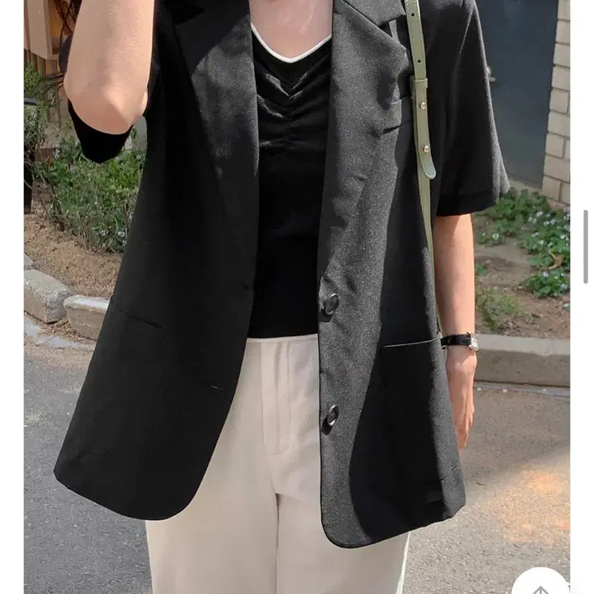 [BUNJANG] Oversized Fit Short Sleeve Jacket/Black / 빅사이즈 오버핏 반팔 자켓/블랙