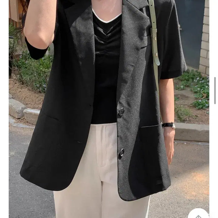 [BUNJANG] Oversized Fit Short Sleeve Jacket/Black / 빅사이즈 오버핏 반팔 자켓/블랙