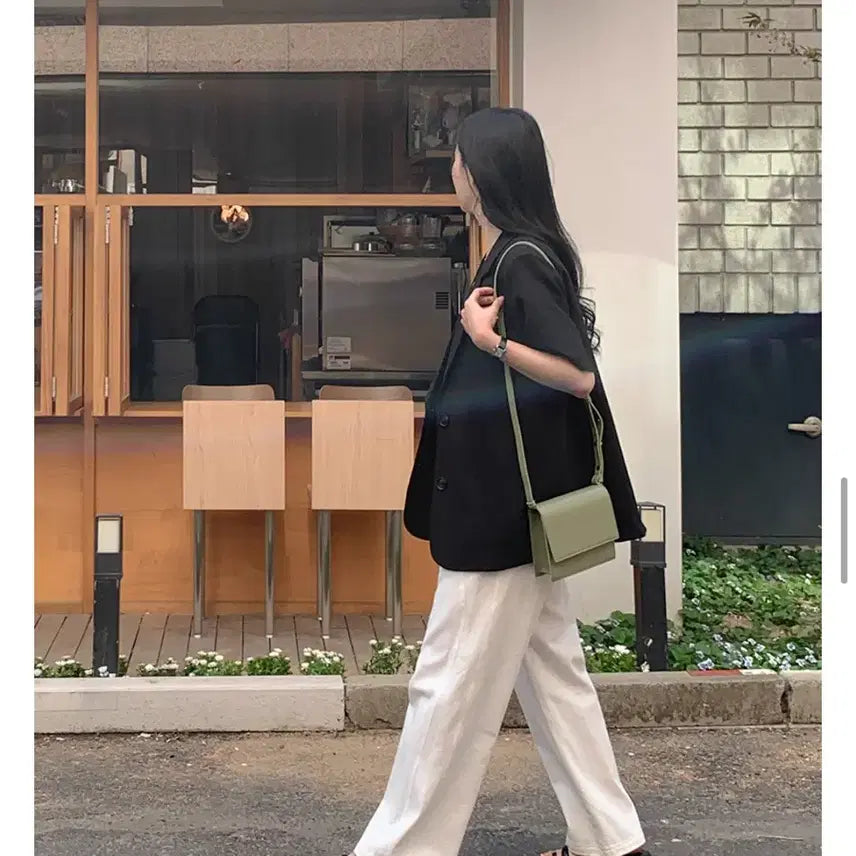 [BUNJANG] Oversized Fit Short Sleeve Jacket/Black / 빅사이즈 오버핏 반팔 자켓/블랙