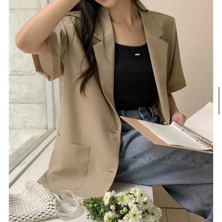[BUNJANG] Oversized Fit Short Sleeve Jacket/Black / 빅사이즈 오버핏 반팔 자켓/블랙