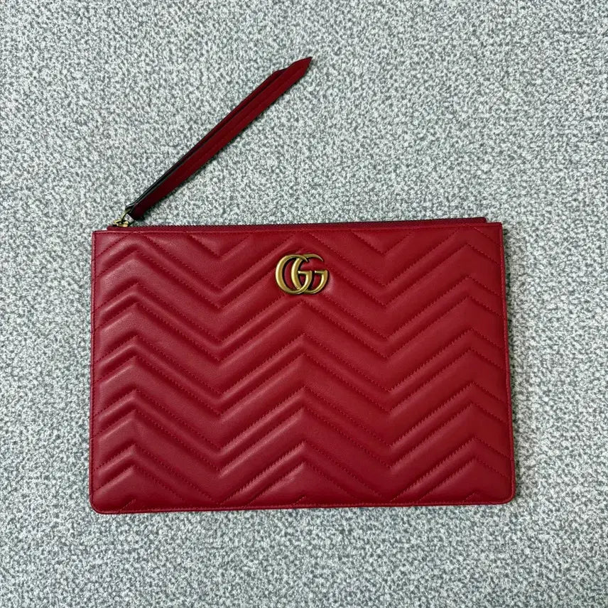 [BUNJANG] Gucci Marmont Red Leather Clutch Bag / Gucci 구찌 마몽 클러치 레드