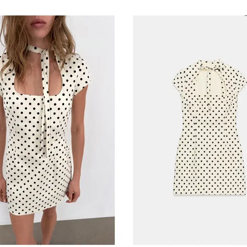 [BUNJANG] ZARA Ribbon Dot Mini Dress M Size / 자라 리본 도트 미니원피스 m사이즈