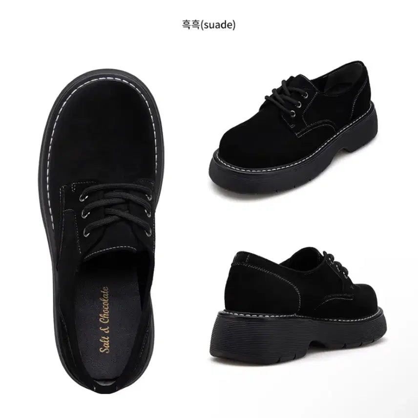 [BUNJANG] Salt and Chocolate Round Toe Stitch Lace-Up Loafers / 솔트앤초콜릿 라운드 토 스티치 레이스업 로퍼 흑흑