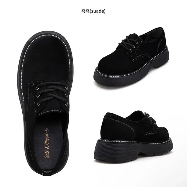 [BUNJANG] Salt and Chocolate Round Toe Stitch Lace-Up Loafers / 솔트앤초콜릿 라운드 토 스티치 레이스업 로퍼 흑흑