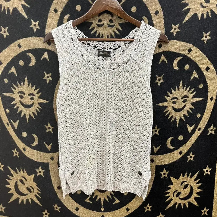[BUNJANG] Bohemian Crochet Knit Vest / 빈티지 보헤미안 코지 모리 버튼 레이스 뜨개 니트 베스트 K0130