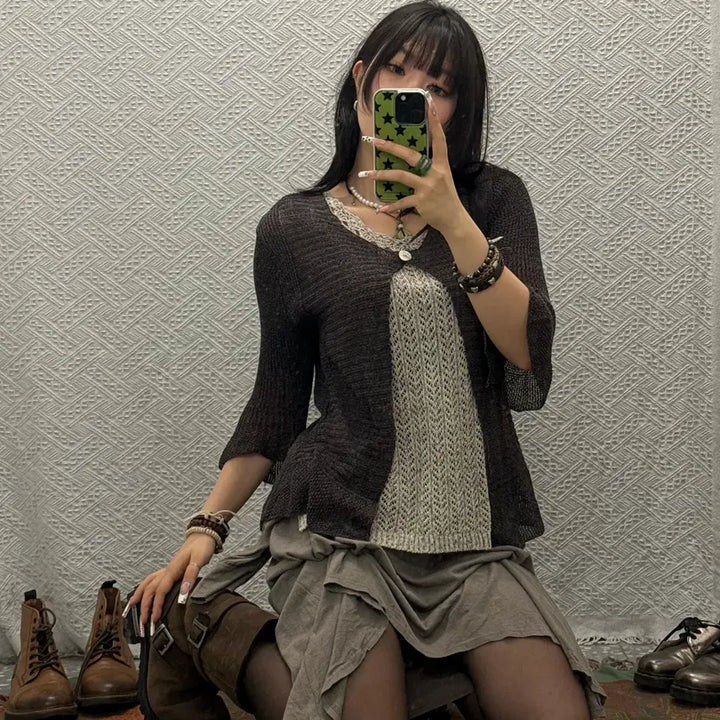 [BUNJANG] Vintage Cozy Knitted Cape Cardigan / 빈티지 러블리 코지 모리 버튼 케이프 뜨개 니트 가디건 K0131