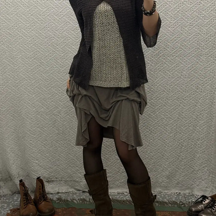 [BUNJANG] Vintage Cozy Knitted Cape Cardigan / 빈티지 러블리 코지 모리 버튼 케이프 뜨개 니트 가디건 K0131