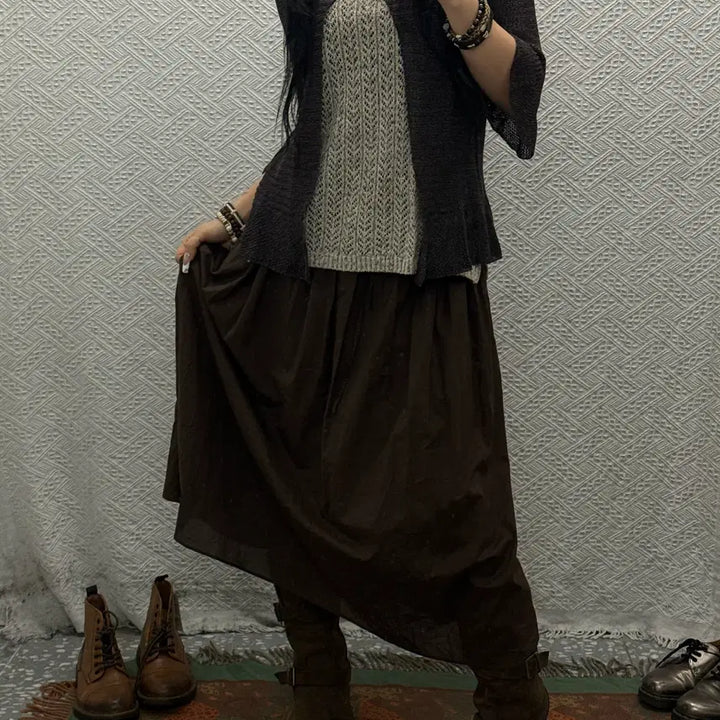 [BUNJANG] Vintage Choco Brownie A-line Flare Long Skirt / 빈티지 초코브라우니 아방핏 플레어 밴딩 롱스커트 K0132