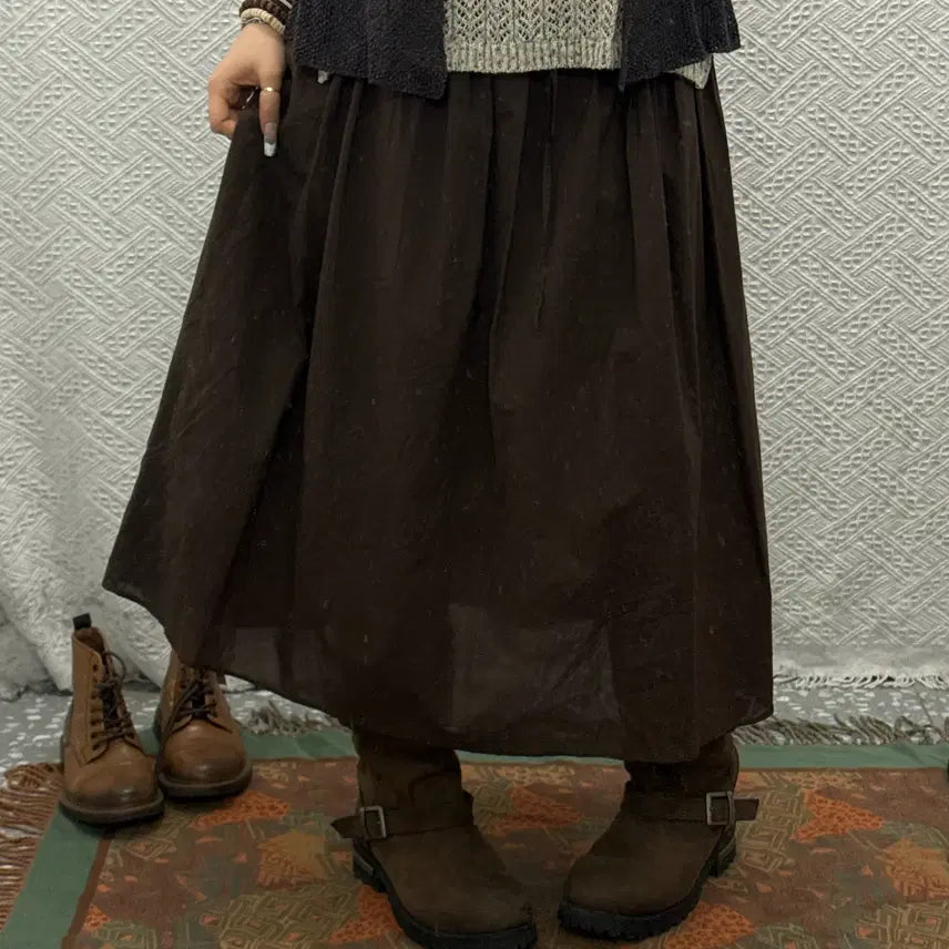 [BUNJANG] Vintage Choco Brownie A-line Flare Long Skirt / 빈티지 초코브라우니 아방핏 플레어 밴딩 롱스커트 K0132