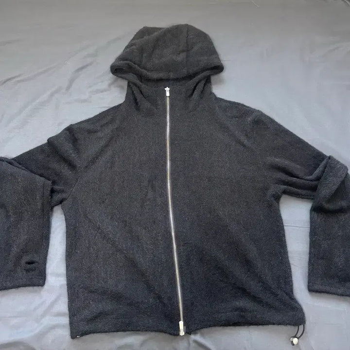 [BUNJANG] Black Knit Zip-up Hoodie / 블랙 니트집업후드