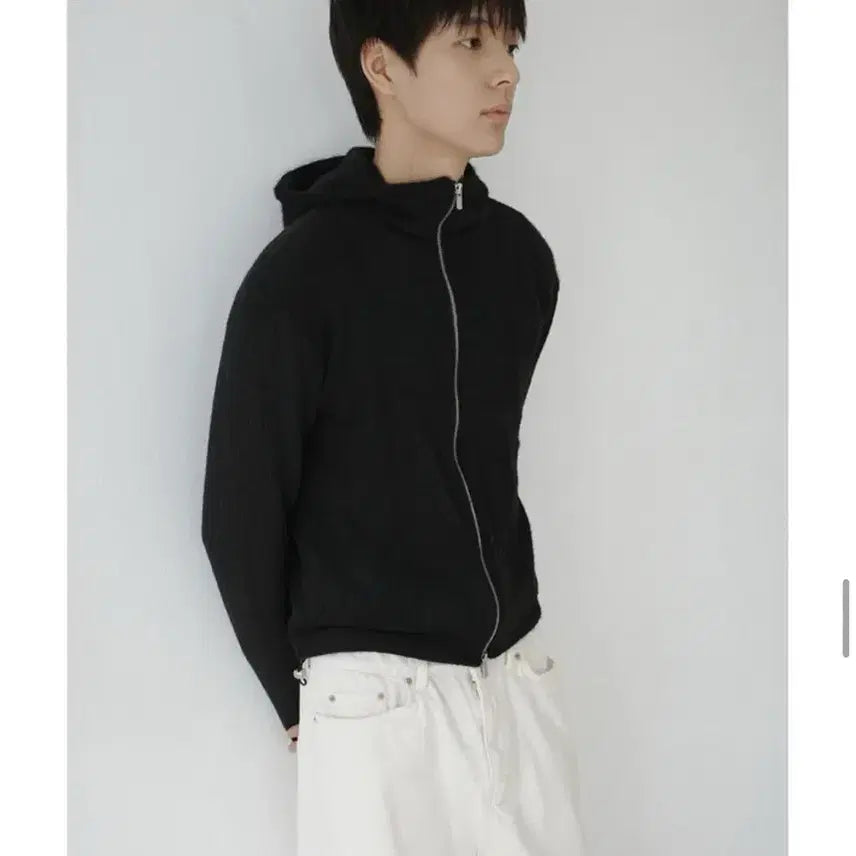 [BUNJANG] Black Knit Zip-up Hoodie / 블랙 니트집업후드