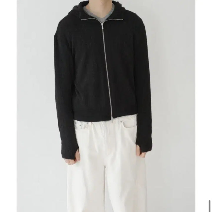 [BUNJANG] Black Knit Zip-up Hoodie / 블랙 니트집업후드