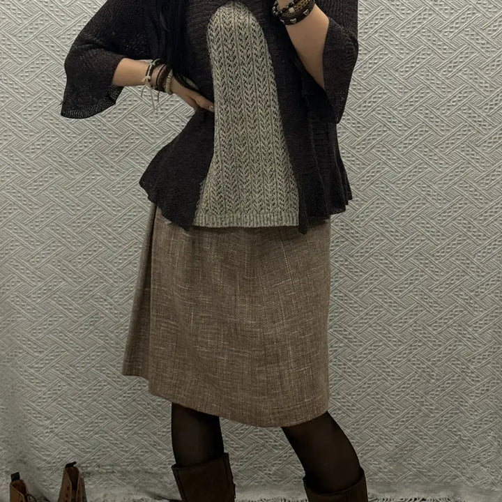 [BUNJANG] Vintage Herringbone Tweed Flare Midi Skirt / 빈티지 캐주얼 코지 헤링본 트위드 플레어 미디스커트  K0133