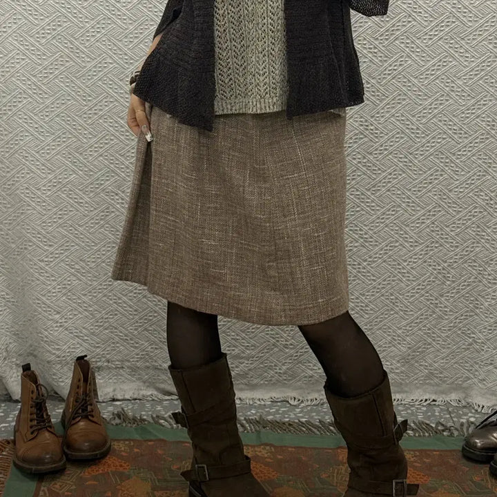 [BUNJANG] Vintage Herringbone Tweed Flare Midi Skirt / 빈티지 캐주얼 코지 헤링본 트위드 플레어 미디스커트  K0133