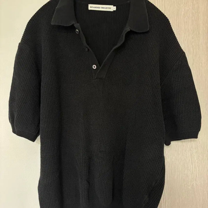[BUNJANG] Branded Black Short Sleeve Knit Polo Shirt L / 브랜디드 블랙 반팔 니트 폴로티 L