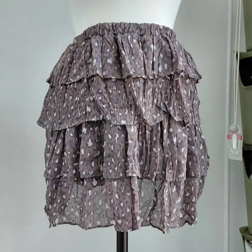 [BUNJANG] Vintage Leopard Print Chiffon Mini Skirt / [빈티지] 브라운 쉬폰 레오파드 미니 스커트