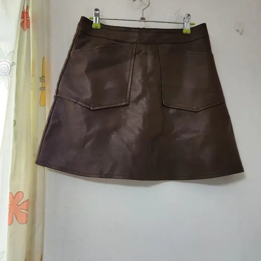 [BUNJANG] Brown Leather Mini Skirt / 브라운 레더 미니 스커트 M(27)
