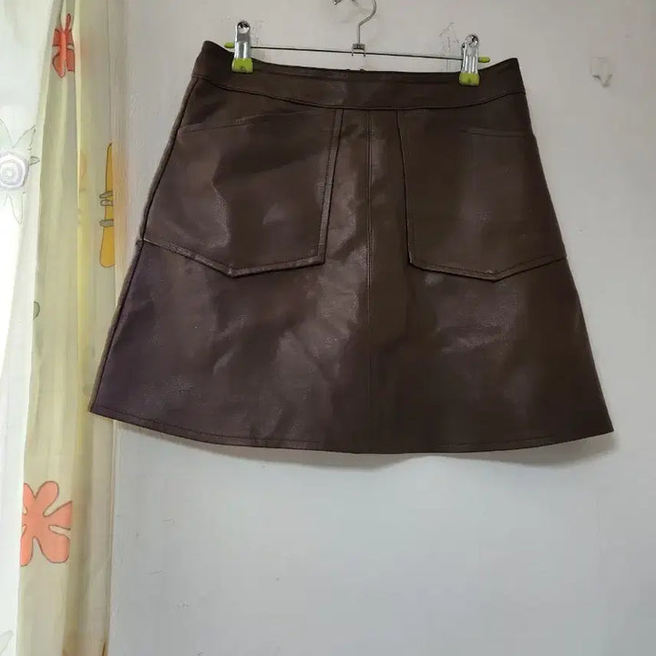 [BUNJANG] Brown Leather Mini Skirt / 브라운 레더 미니 스커트 M(27)
