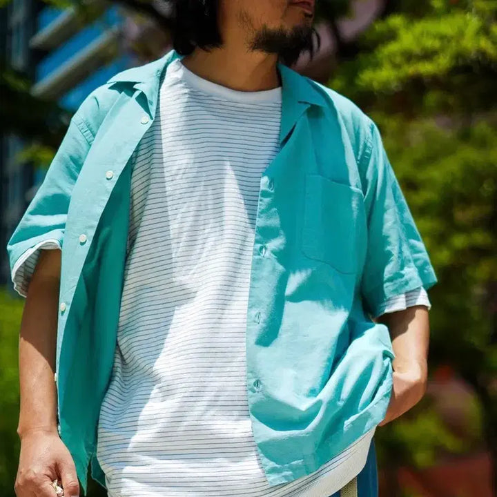 [BUNJANG] Nanamica Open Collar Panama Short Sleeve Shirt Mint / [M][100] 나나미카 오픈카라 파나마 숏슬리브 셔츠 민트
