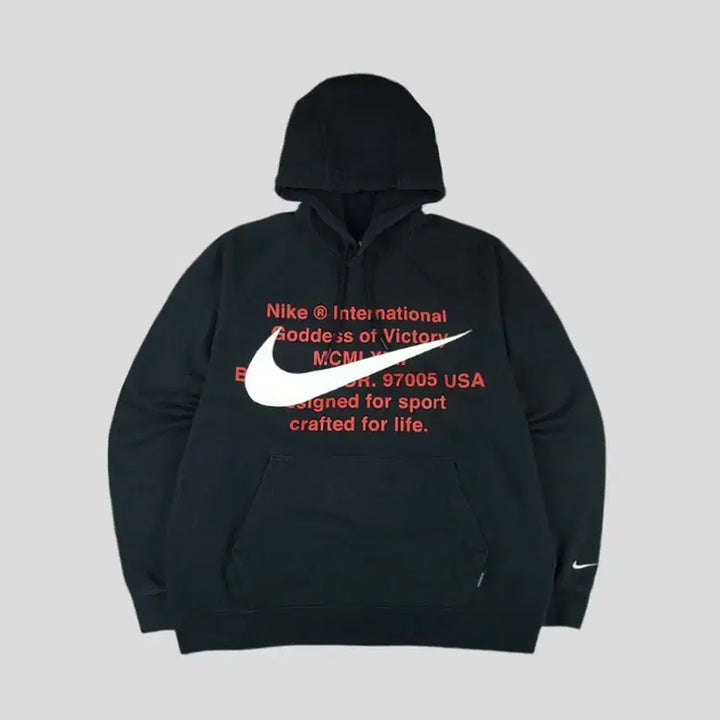 [BUNJANG] Nike Big Swoosh Logo Raglan Cotton Blend Hoodie / 나이키 블랙 화이트 레드 배색 빅스우시 로고 암로고 레글런 코튼블렌드 후