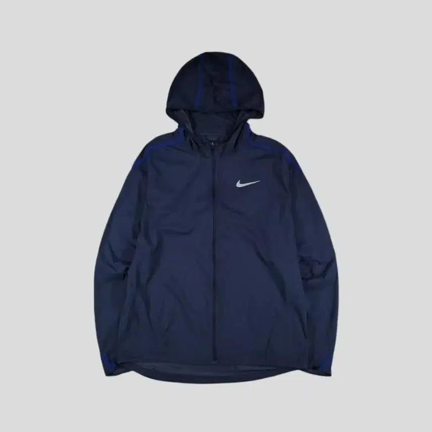 [BUNJANG] Nike Navy Swoosh Reflective Raglan Ripstop Hooded Nylon Jacket / 나이키 네이비 스우시 로고 리플렉티브 레글런 립스탑 후드 나일론 초경량