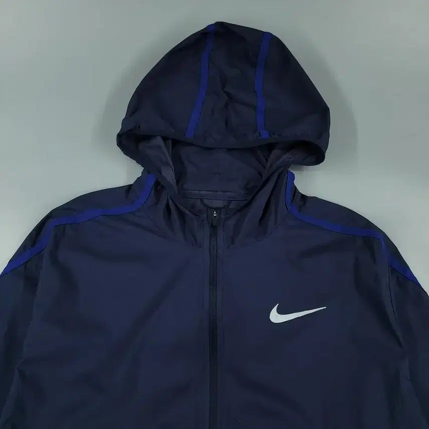 [BUNJANG] Nike Navy Swoosh Reflective Raglan Ripstop Hooded Nylon Jacket / 나이키 네이비 스우시 로고 리플렉티브 레글런 립스탑 후드 나일론 초경량